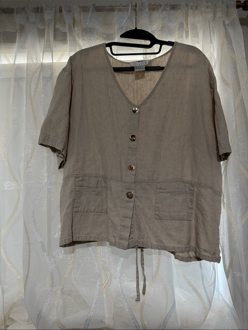 Neutral Taupe Short-Sleeve Button-Front Casual Shirt